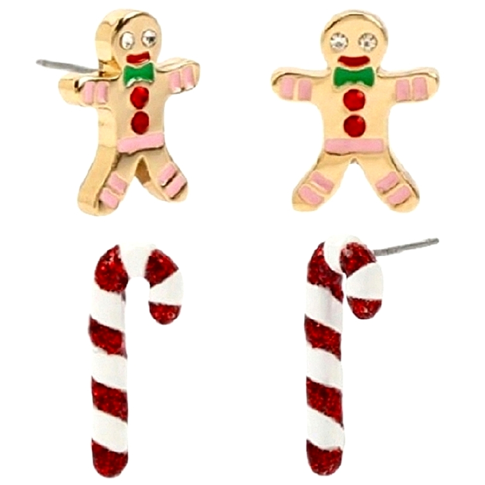 EARRINGS Gingerbread & Candy Canes Betsey Johnson AB Crystals Cookies Men BNIB